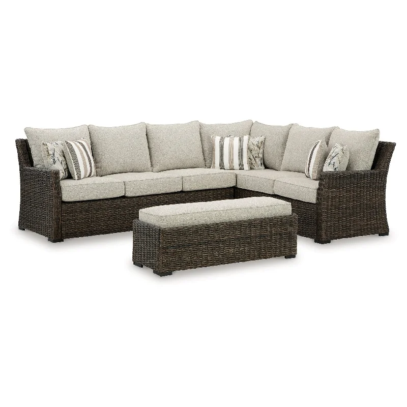 Signature Design by Ashley® Brook Ranch Outdoor Sofa Sectional/Bench With Cushion (Set Of 3)