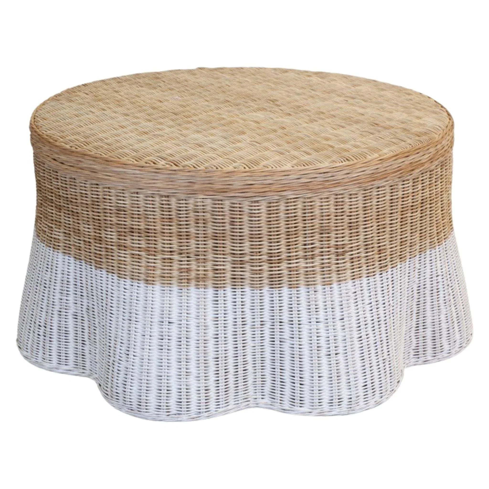 Dipped Scalloped Round Wicker Coffee Table