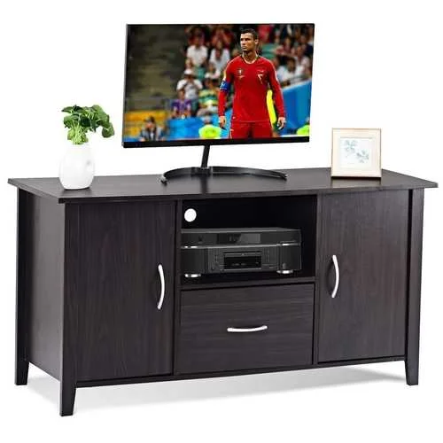 Modern 48-inch Dark Brown Wood TV Stand Media Cabinet