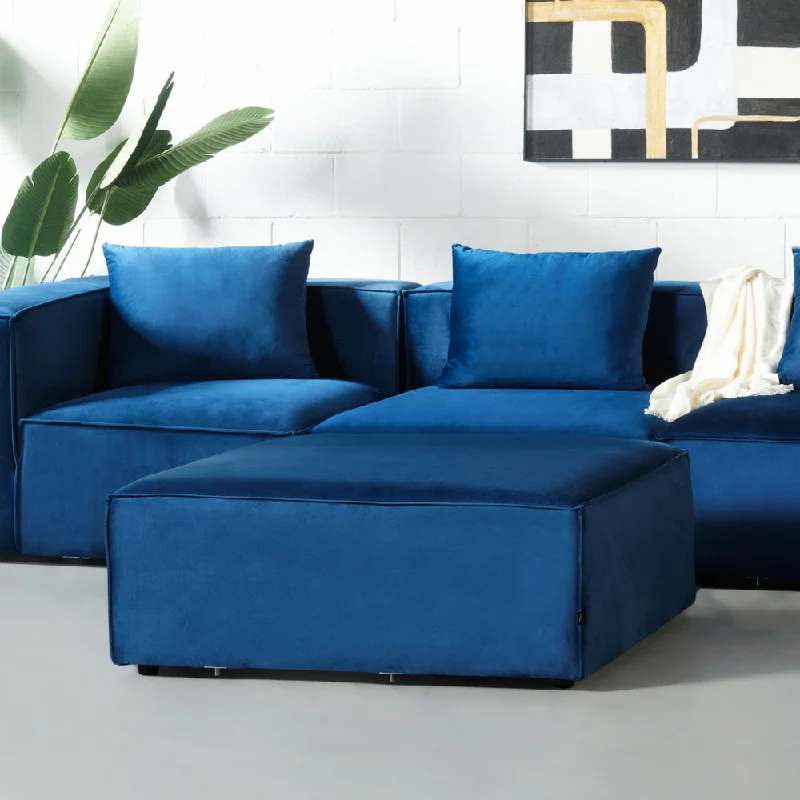 MASON - Velvet Blue Fabric Ottoman