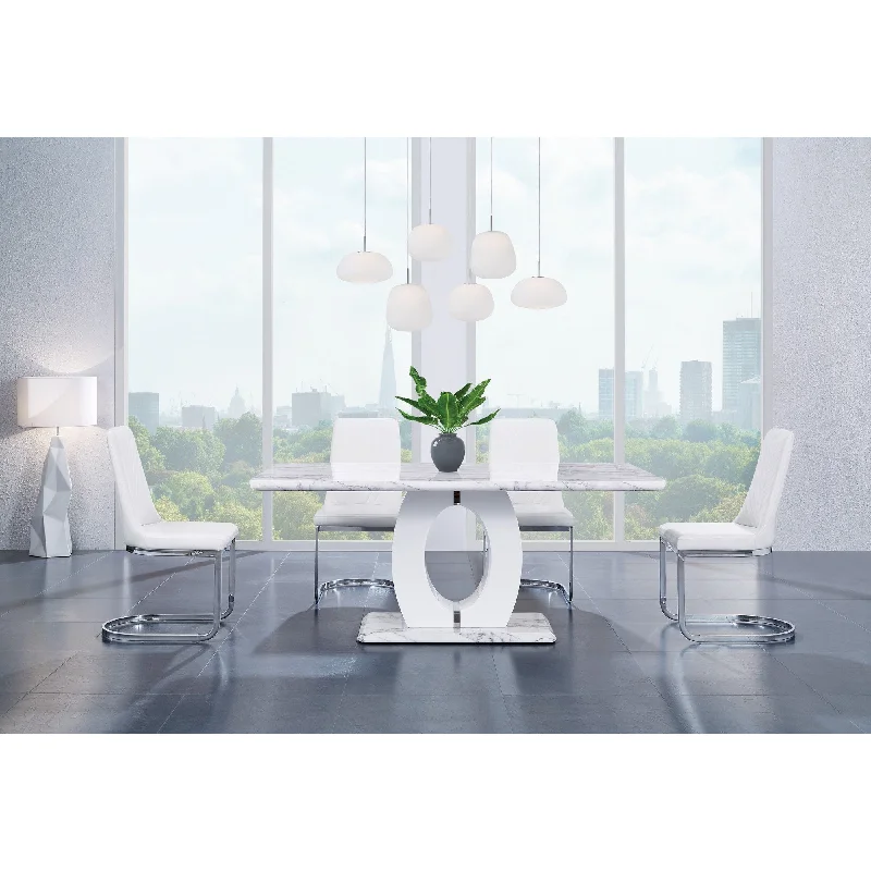 71" White Marble Pedestal Base Dining Table